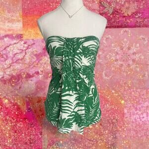 Tropical summer Leaf Baby Doll Strapless full length top for summer size small